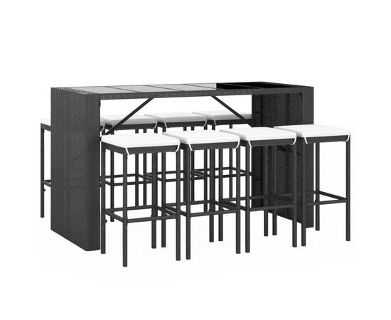 Set mobilier bar de grădină cu perne, 9 piese, negru, poliratan, 3 image