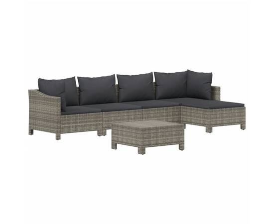 Set mobilier de grădină cu perne, 6 piese, gri, poliratan, 3 image