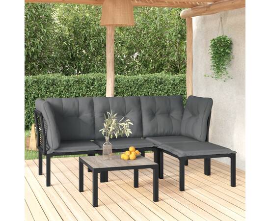 Set mobilier de grădină, 5 piese, negru/gri, poliratan