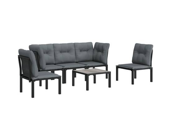 Set mobilier de grădină, 6 piese, negru și gri, poliratan, 3 image