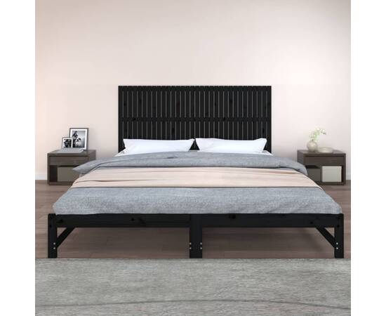 Tăblie de pat pentru perete, negru, 204x3x90 cm, lemn masiv pin, 3 image