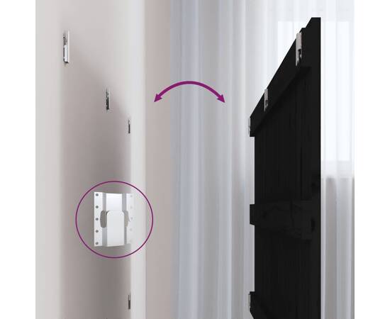 Tăblie de pat pentru perete, negru, 204x3x90 cm, lemn masiv pin, 6 image