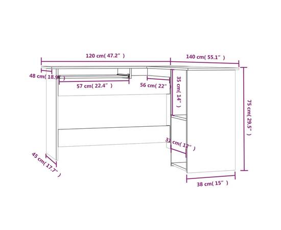 Birou de colț, stejar afumat, 120x140x75 cm, lemn prelucrat, 7 image