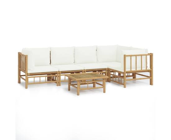 Set mobilier de grădină cu perne alb crem, 6 piese, bambus, 2 image