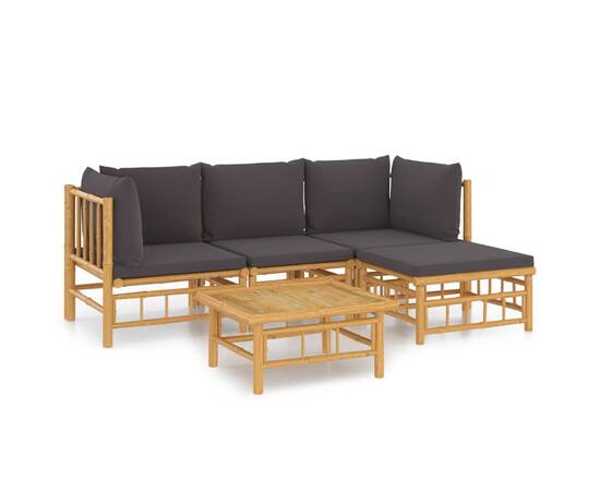Set mobilier de grădină cu perne gri închis, 5 piese, bambus, 2 image