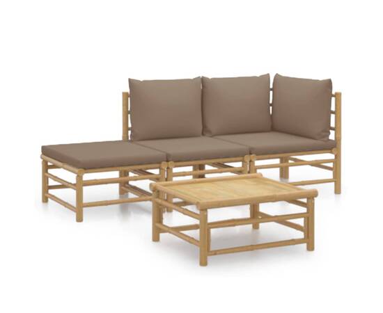 Set mobilier de grădină cu perne gri taupe, 4 piese, bambus, 2 image