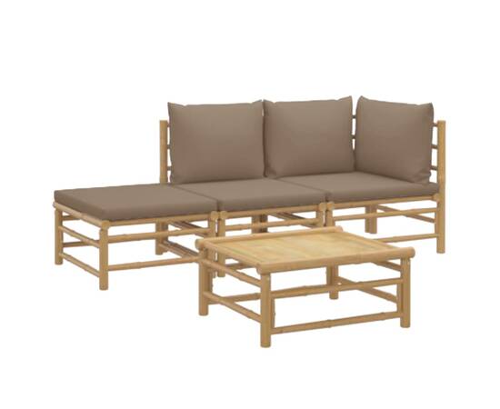 Set mobilier de grădină cu perne gri taupe, 4 piese, bambus, 3 image