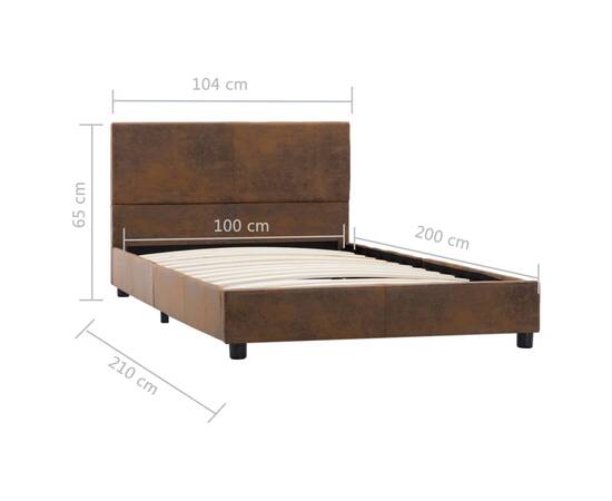 Cadru de pat, maro, 100x200 cm, piele întoarsă ecologică, 7 image
