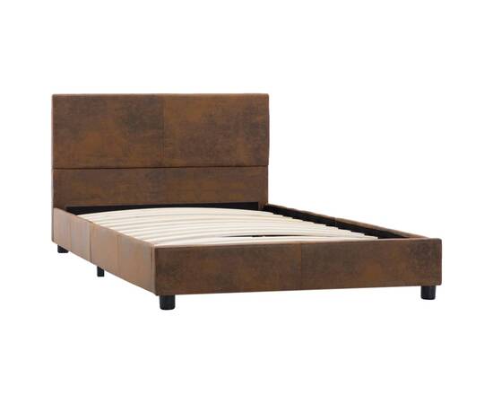 Cadru de pat, maro, 100x200 cm, piele întoarsă ecologică, 2 image