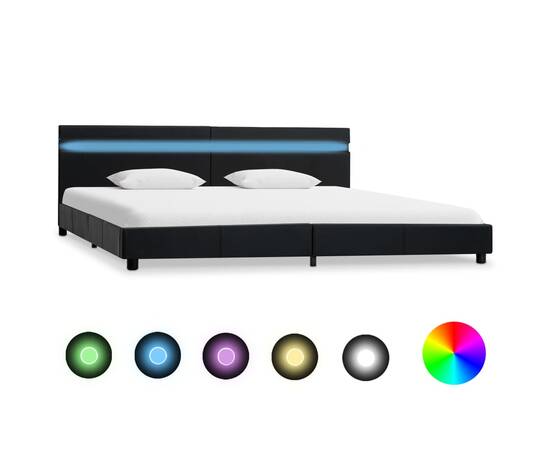 Cadru de pat cu led, negru, 180 x 200 cm, piele ecologică