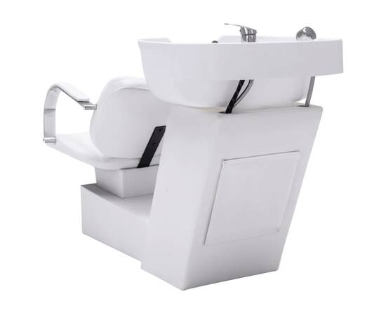 Scaun salon șamponare cu lavoar alb, 137x59x82 cm, piele eco, 4 image