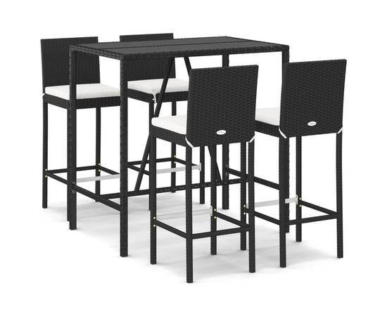 Set mobilier bar de grădină cu perne, 5 piese, negru, poliratan, 2 image