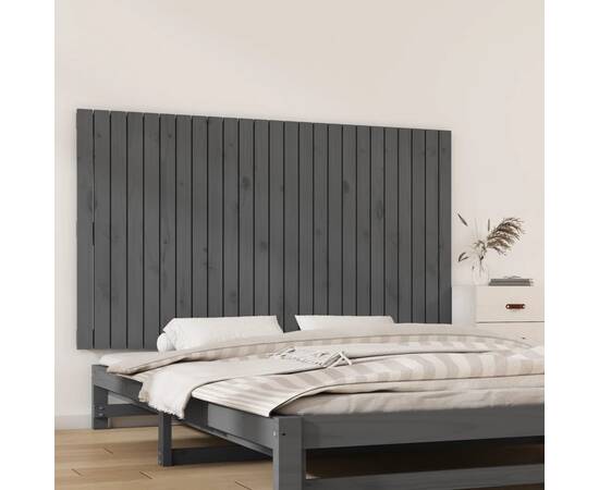 Tăblie de pat pentru perete, gri, 159,5x3x90 cm, lemn masiv pin