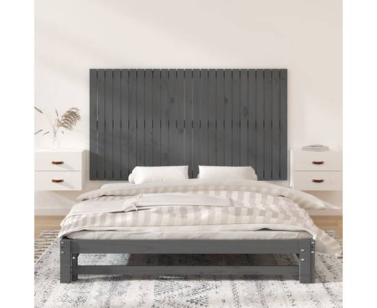 Tăblie de pat pentru perete, gri, 159,5x3x90 cm, lemn masiv pin, 3 image