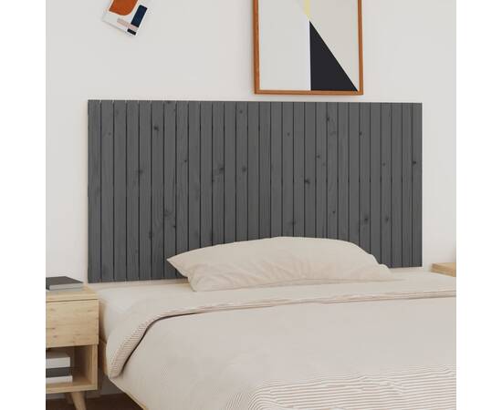 Tăblie de pat pentru perete, gri, 185x3x90 cm, lemn masiv pin