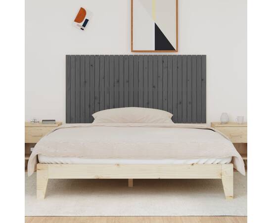 Tăblie de pat pentru perete, gri, 185x3x90 cm, lemn masiv pin, 3 image