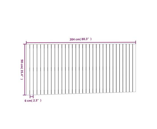 Tăblie de pat pentru perete, gri, 204x3x90 cm, lemn masiv pin, 8 image