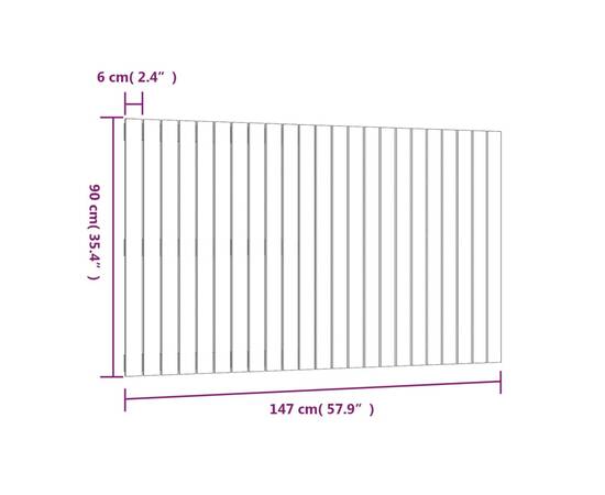 Tăblie de pat pentru perete, negru, 147x3x90 cm, lemn masiv pin, 8 image