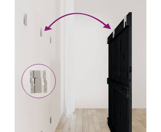 Tăblie de pat pentru perete, negru, 147x3x90 cm, lemn masiv pin, 6 image