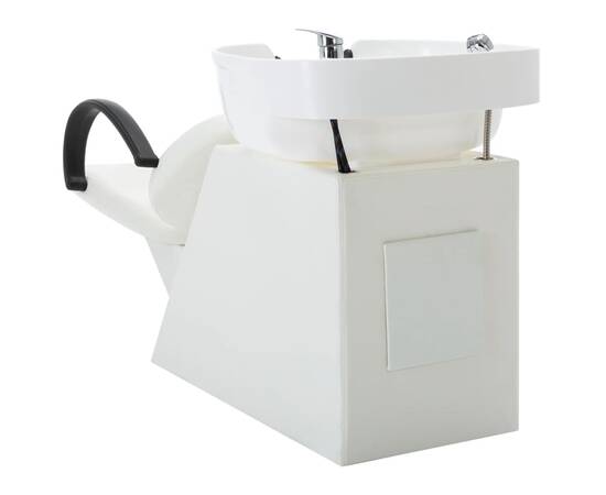 Scaun de spălare salon, cu lavoar, alb, piele ecologică, 4 image