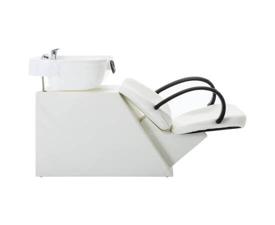 Scaun de spălare salon, cu lavoar, alb, piele ecologică, 3 image