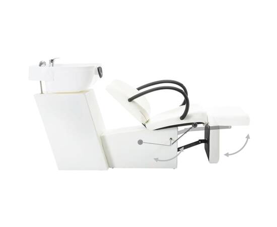 Scaun de spălare salon, cu lavoar, alb, piele ecologică, 5 image