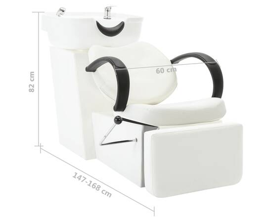 Scaun de spălare salon, cu lavoar, alb, piele ecologică, 9 image