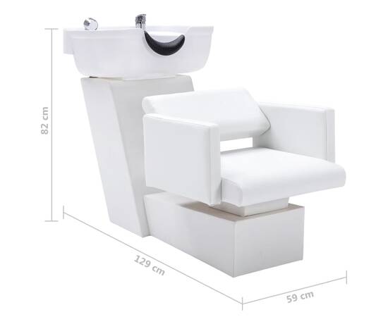Scaun salon șamponare cu lavoar alb, 129x59x82cm, piele eco, 8 image