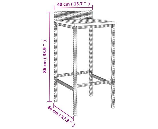 Set bar pentru grădină, 3 piese, gri, poliratan/lemn acacia, 7 image