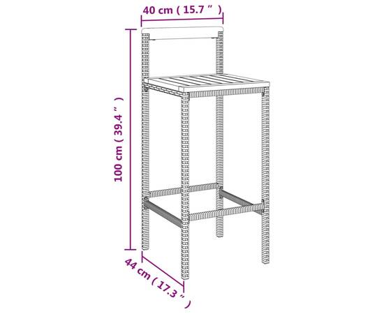 Set bar pentru grădină, 3 piese, gri, poliratan/lemn acacia, 7 image
