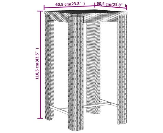 Set bar pentru grădină, 3 piese, gri, poliratan/lemn acacia, 8 image