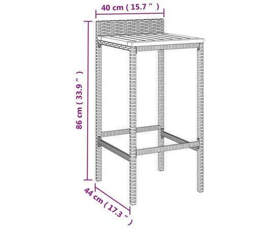 Set bar pentru grădină, 9 piese, negru, poliratan/lemn acacia, 7 image