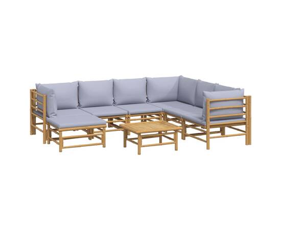 Set mobilier de grădină cu perne gri deschis, 8 piese, bambus, 3 image