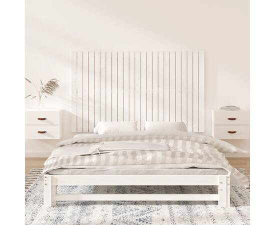 Tăblie de pat pentru perete, alb, 147x3x90 cm, lemn masiv pin, 3 image