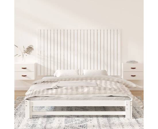 Tăblie de pat pentru perete, alb, 159,5x3x90 cm, lemn masiv pin, 3 image