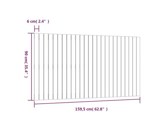 Tăblie de pat pentru perete, alb, 159,5x3x90 cm, lemn masiv pin, 8 image