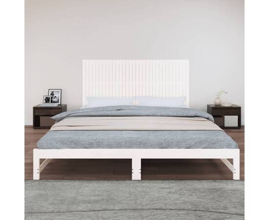 Tăblie de pat pentru perete, alb, 204x3x90 cm, lemn masiv pin, 3 image