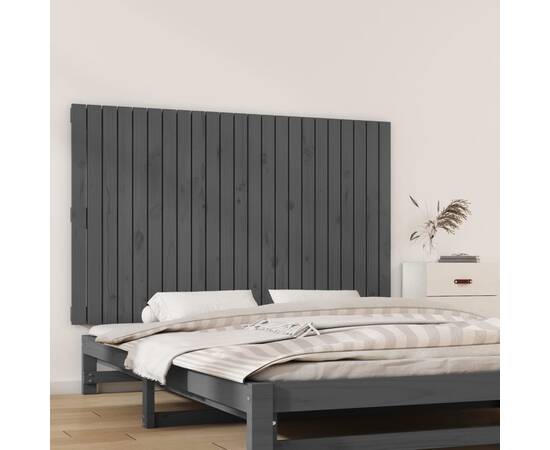 Tăblie de pat pentru perete, gri, 147x3x90 cm, lemn masiv pin