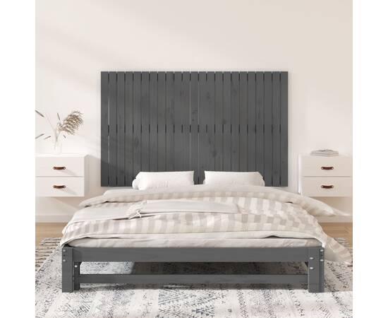 Tăblie de pat pentru perete, gri, 147x3x90 cm, lemn masiv pin, 3 image