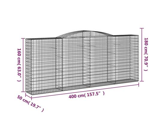 Coș gabion arcuit, 10 buc, 400x50x160/180 cm, fier galvanizat, 6 image