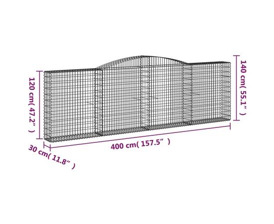 Coșuri gabion arcuite 2 buc. 400x30x120/140cm fier galvanizat, 6 image