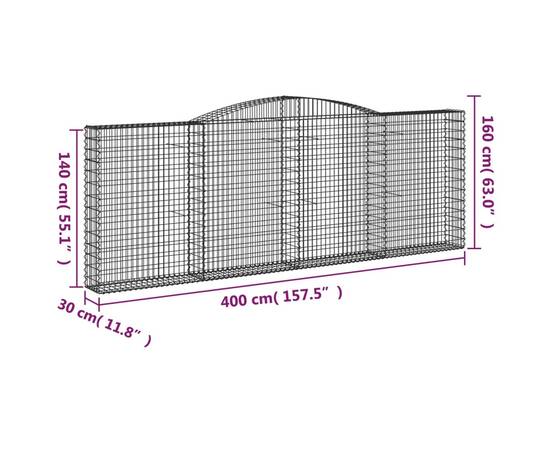 Coșuri gabion arcuite 2 buc, 400x30x140/160 cm, fier galvanizat, 6 image