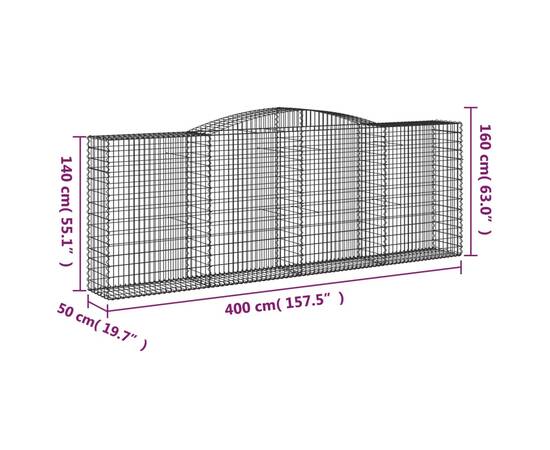 Coșuri gabion arcuite 2 buc, 400x50x140/160 cm, fier galvanizat, 6 image