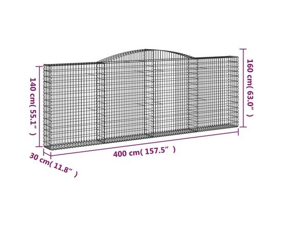 Coșuri gabion arcuite 3 buc. 400x30x140/160 cm fier galvanizat, 6 image