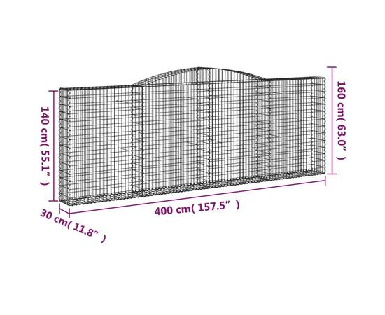 Coșuri gabion arcuite 4 buc, 400x30x140/160 cm, fier galvanizat, 6 image