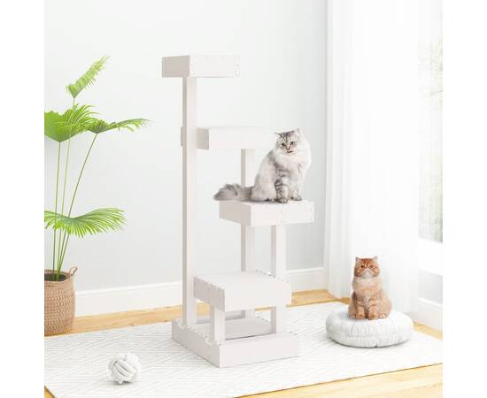 Ansamblu de pisici, alb, 45,5x49x103 cm, lemn masiv de pin
