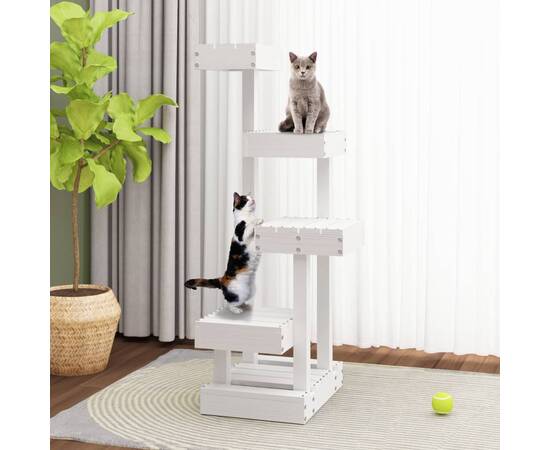 Ansamblu de pisici, alb, 45,5x49x103 cm, lemn masiv de pin, 3 image