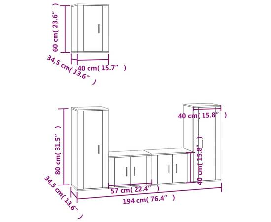 Set dulapuri tv, 5 piese, gri sonoma, lemn prelucrat, 5 image