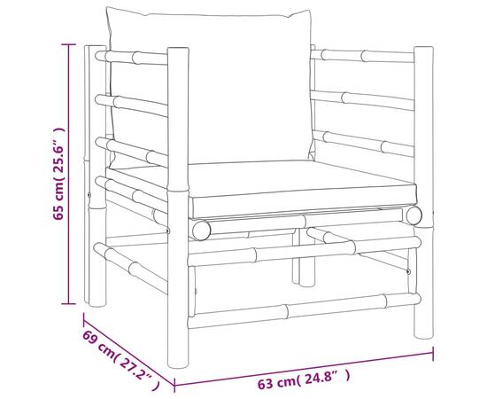 Set mobilier de grădină cu perne gri taupe, 5 piese, bambus, 8 image