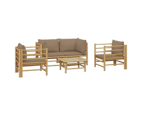 Set mobilier de grădină cu perne gri taupe, 5 piese, bambus, 3 image